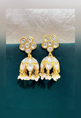 Jadau white stone Jhumki with Screwback - KE0066